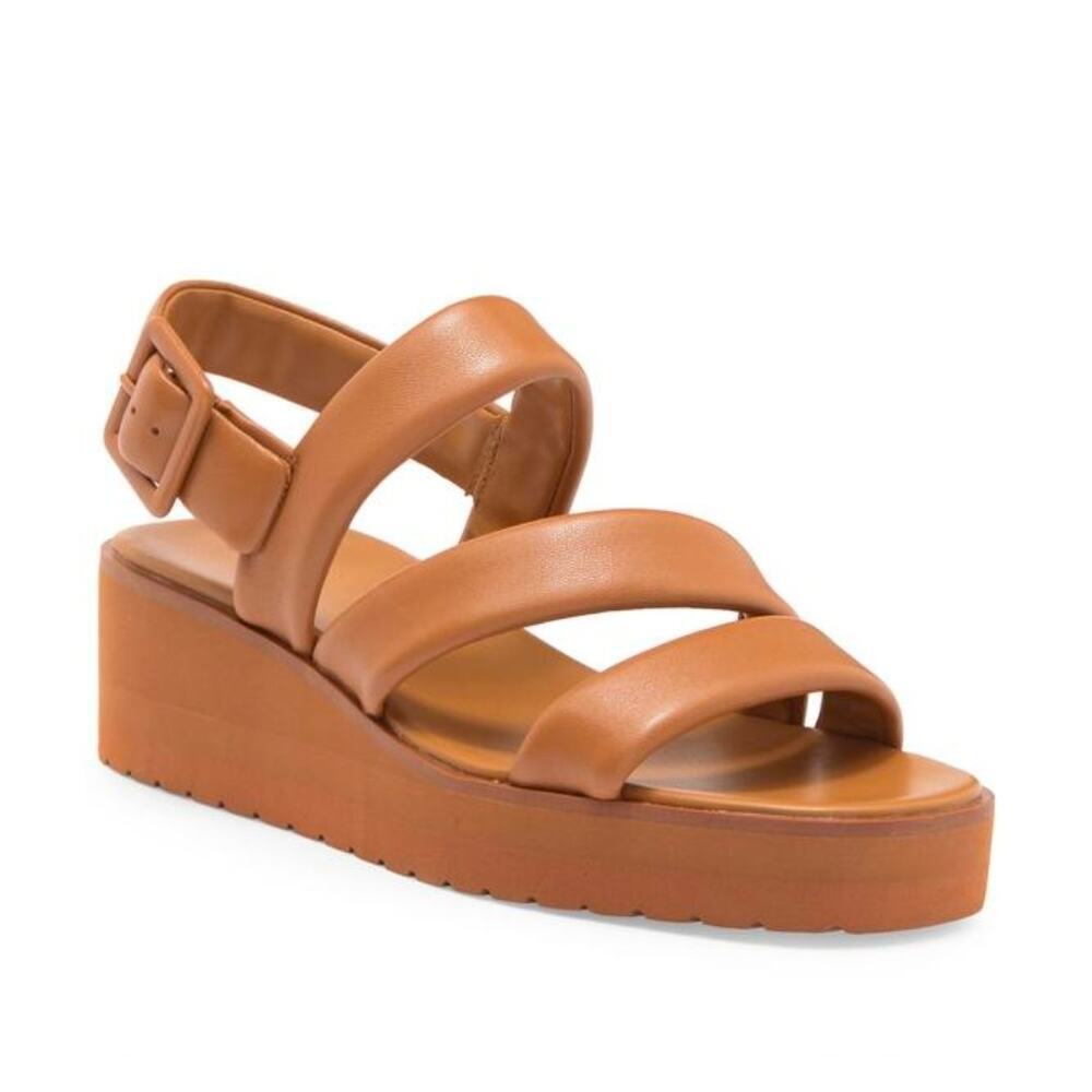 Vince Womens Skylar Wedge Leather Sandals size 11 Tan Strappy Slingback Open